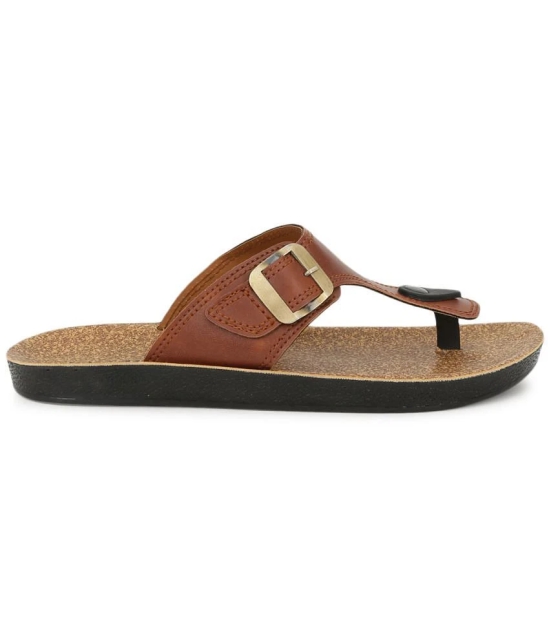 UrbanMark Men Comfortable Birkenstock T-Shape with Side Buckle Thong Flip-Flop -Tan - None