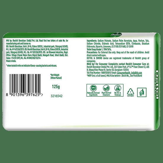 Dettol Bathing Soap Bar - Original, 99.99% Germ Protection, Dermatologically Tested, 125 G