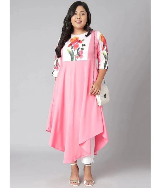 Janasya Crepe Printed Asymmetrical Womens Kurti - Pink ( Pack of 1 ) - None