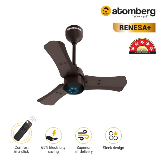 Atomberg Renesa+ 600mm BLDC motor Energy Saving Ceiling Fan with Remote Control | Earth Brown