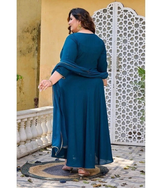 PrettyPlus by Desinoor.com Rayon Embellished Anarkali Womens Kurti with Dupatta - Teal ( Pack of 1 ) - None