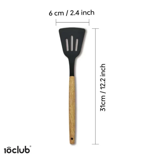 Silicone Slotted Turner with Wooden Handle