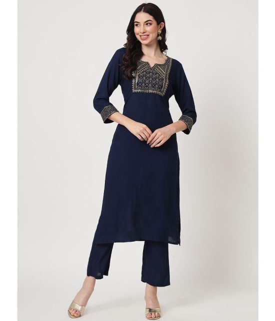 AMIRA'S INDIAN ETHNICWEAR - Navy Blue Straight Rayon Women's Stitched Salwar Suit ( Pack of 1 ) - None