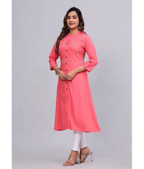 MAUKA Rayon Embroidered Front Slit Women''s Kurti - Pink ( Pack of 1 ) - None