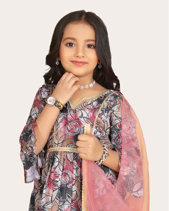 Girls Gharara Suite Set with Dupatta-Pink / 12 - 13 Years