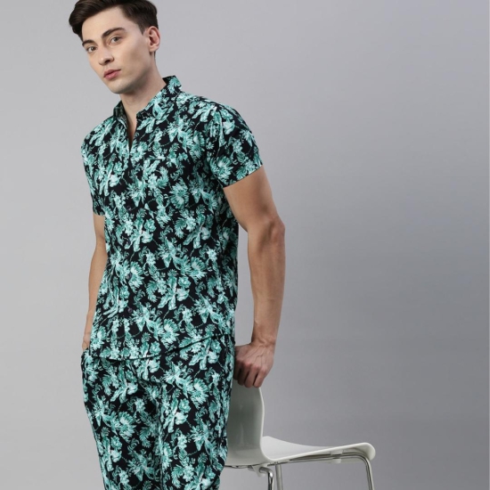 JOVEN MEN PRINTED PURE COTTON SLEEPSUIT-L / Black