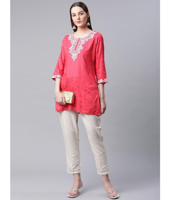 AMIRA'S INDIAN ETHNICWEAR - Pink Polyester Women's Straight Kurti ( Pack of 1 ) - None