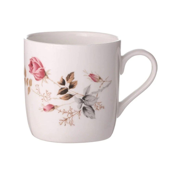 Clay Craft Ceramic Floral 200 ML Coffee & Tea Mugs | Microwave Safe | White | Set of 6 Pcs