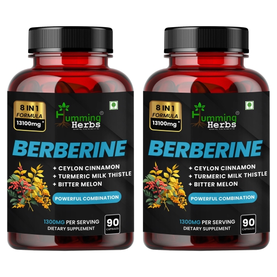 Humming Herbs Berberine | 8in1 | 90 Capsules | 13100mg | with Bitter Melon, Milk Thistle, Turmeric & Black Pepper - For Optimal Health - Pack of 2