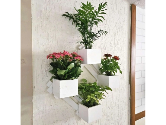 BARISH - Wall Mounted Planter - Diamond | Handcrafted with Rubberwood | Indoor Planter Frame with Stand 25 x 25 x 6 Inches - White