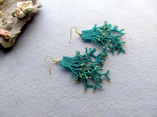 Teal Beaded Earrings for Women