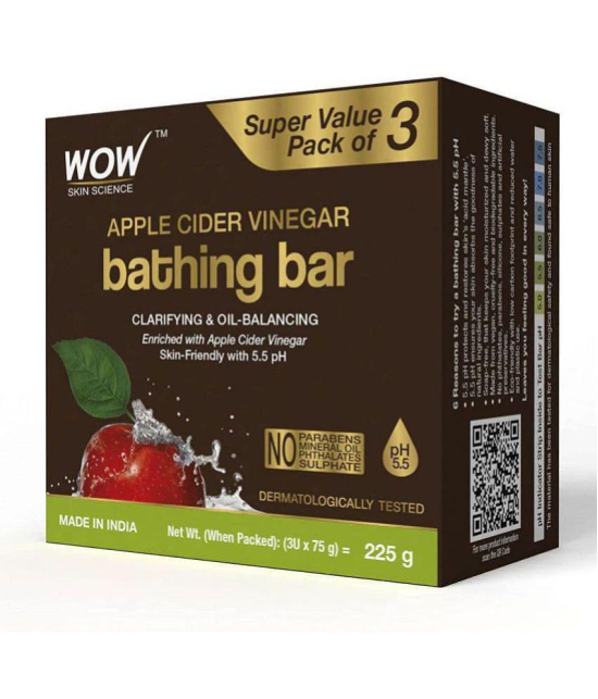 WOW Skin Science Apple Cider Vinegar Bathing Bar- Super Value Pack of 3 - Skin-Friendly with 5.5 pH- 225g (75g X 3)