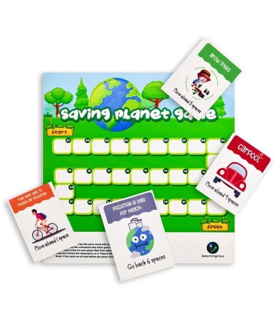 ilearnngrow Saving The Planet Board Card Game (Size:10x10x1) MDF Board Game for 3 to 10 Years Unisex Kids - Green - Multicolor