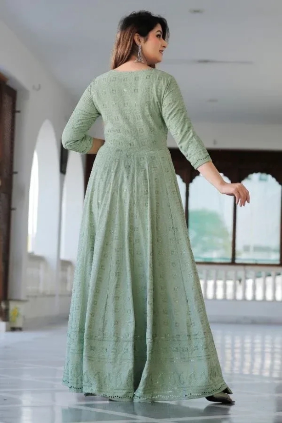 Green Chikankari Anarkali Suit Set Green M