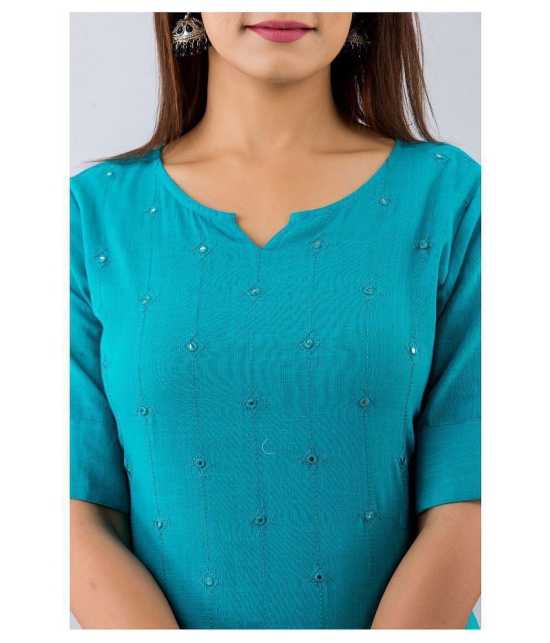 SVARCHI - Turquoise Cotton Blend Womens Straight Kurti - XXL