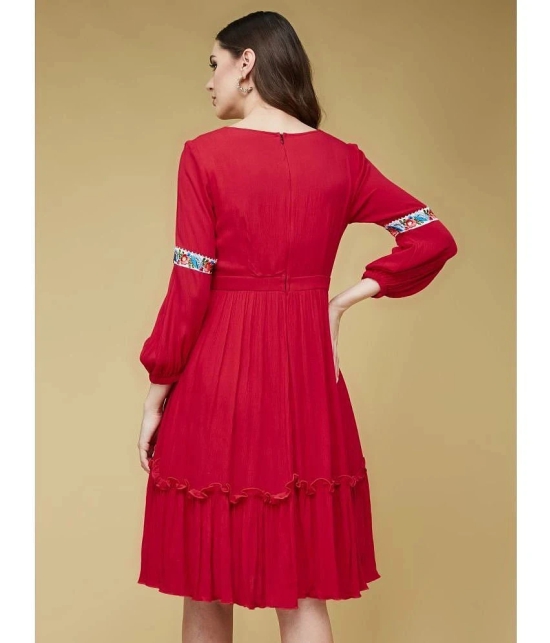 Life with Pockets Rayon Embroidered Above Knee Womens Fit & Flare Dress - Red ( Pack of 1 ) - None