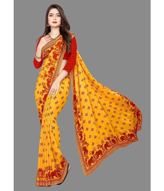 Sherine Georgette Printed Saree With Blouse Piece - Red ( Pack of 1 ) - Red