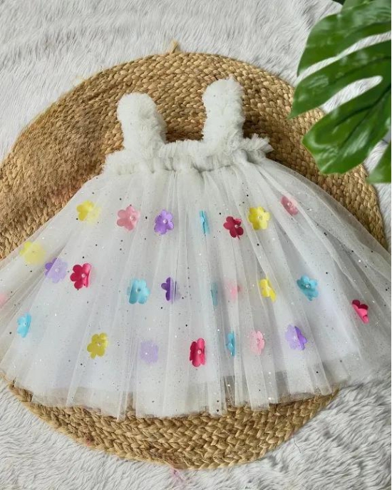 Cutedoll White Sparkle Flower Pattern Kids Party Frock Dress-12-18 Month