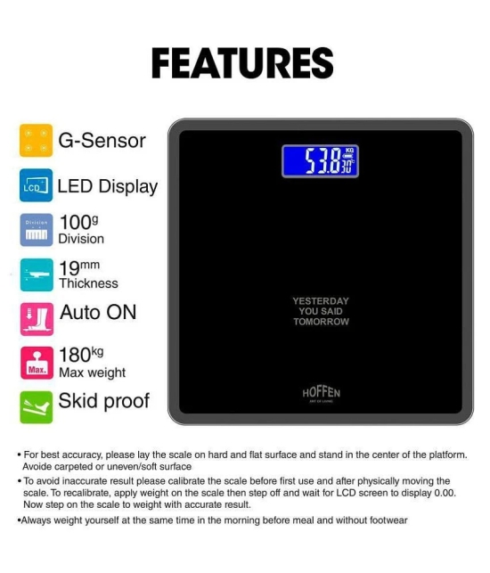 HOFFEN Hoffen Electronic Digital LCD Personal Health Body Fitness Weighing Scale  HO-18 Black