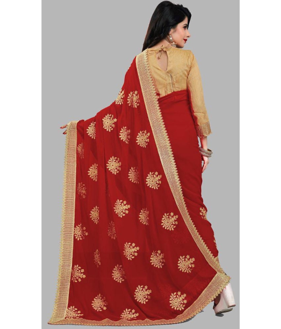 Om Shantam Sarees - Red Silk Blend Saree With Blouse Piece ( Pack of 1 ) - Red