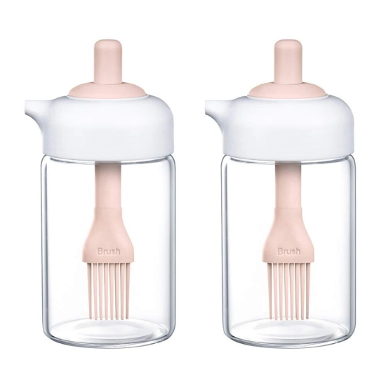 Femora FMBSOLJ-04 Borosilicate Glass Brush & Oil Jar - 200ml, Set Of 4, Pink