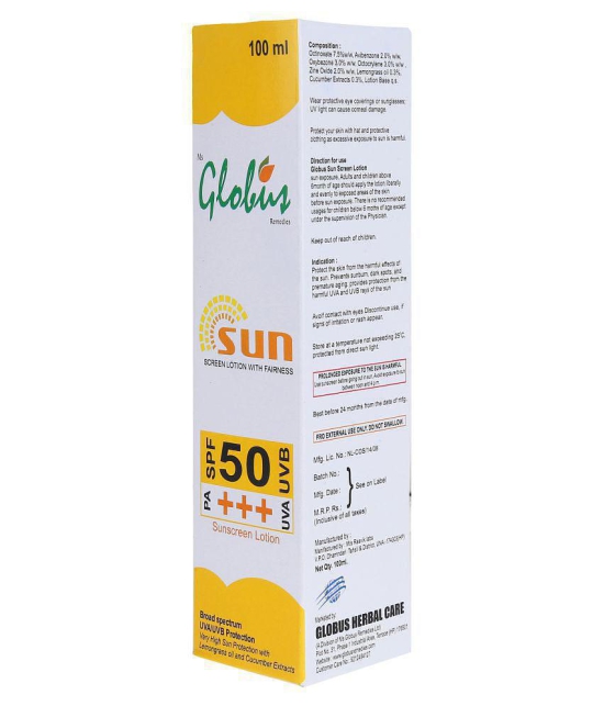 globus remedies Sunscreen Lotion SPF 50 PA+++ 100 g