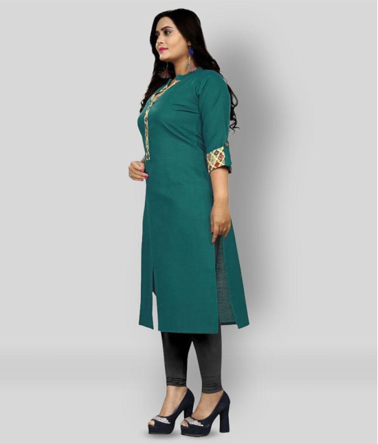 Rangrasiya - Green Cotton Women's Front Slit Kurti ( Pack of 1 ) - 4XL