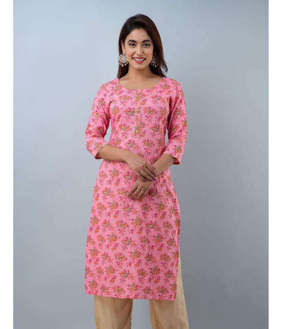 Doriya Rayon Printed 3/4th Sleeves Straight Pink Kurti Single - None