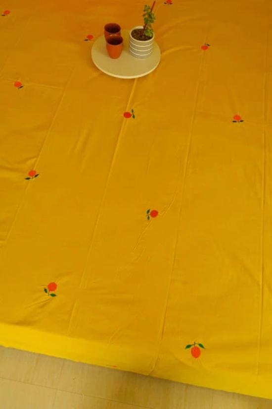 Santra Embroidered Orange Cotton Bedsheet