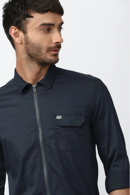 Men Navy Slim Fit Solid Full Sleeves Casual Shirt