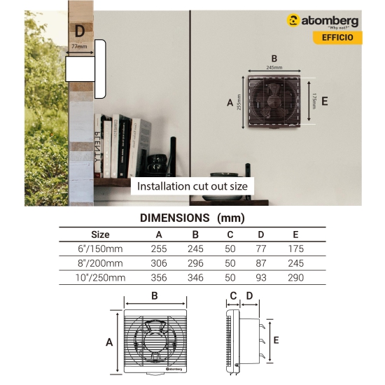 Atomberg Efficio 250mm BLDC motor Energy Saving Exhaust Fan |White