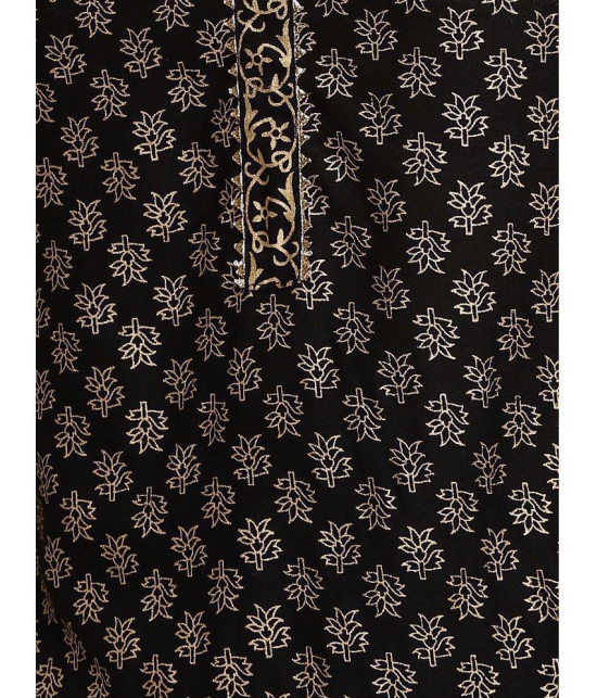 Rangita Women Rayon Black Gold Printed Knee Length Straight Kurti - None