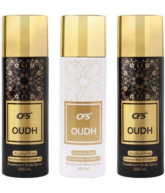 CFS  Oudh Black, Oudh Black & Oudh White Body Spray for Unisex 600 ml ( Pack of 3 )