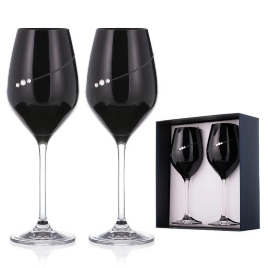 Diamante Black Silhoutte White Wine Crystal Glass - Set of 2