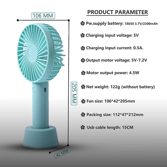 Uttamrobotics Mini Portable USB Hand Fan Built-in Rechargeable Battery Operated Table Fan -Handy Base For Home Office Indoor Outdoor Travel (Multicolour)