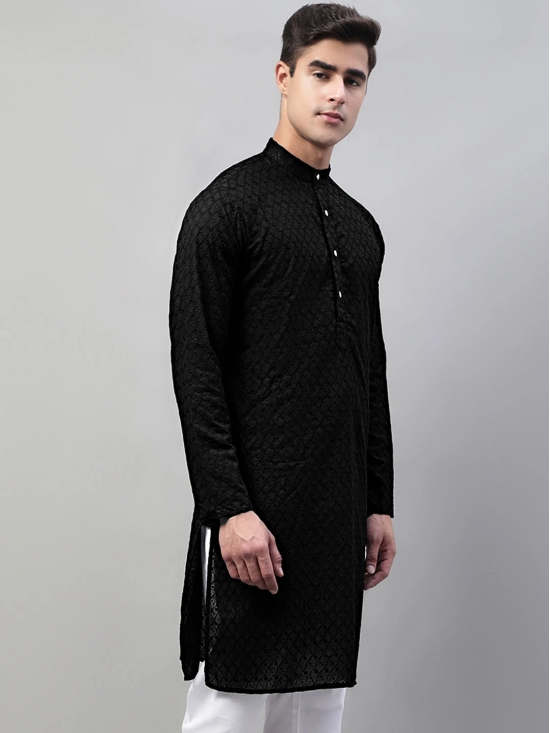 Jompers Men Black Chikan Kurta Only-XL / Black