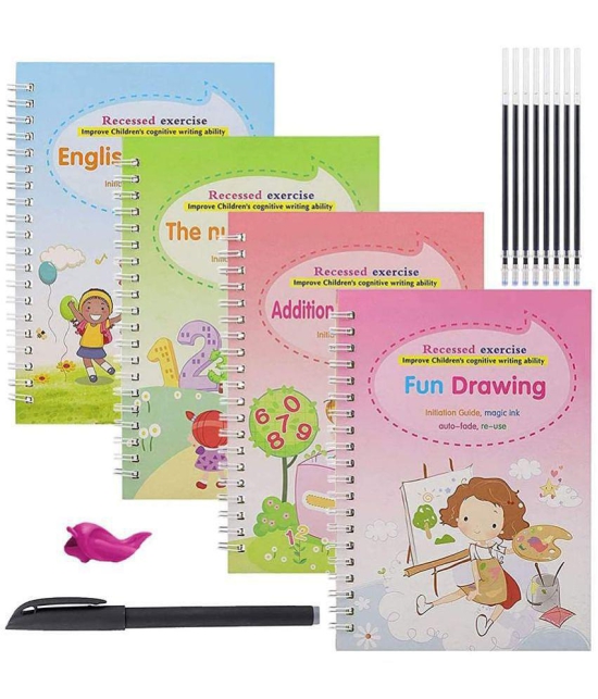 RAMDEV ENTERPRISE Magic Practice Copy Book for Kids - 4Pcs Magic Book with Pens, Calligraphy Books for Beginners Practice, Calligraphy Practice Book, Magic Kids Practice Copy Book, Magical R