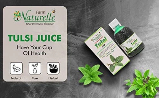 Farm Naturelle- Most Effective Tulsi Juice (400Ml)-The Finest Tulsi Juice-Herbal Basil and Cinnamon Honey 55g x 1