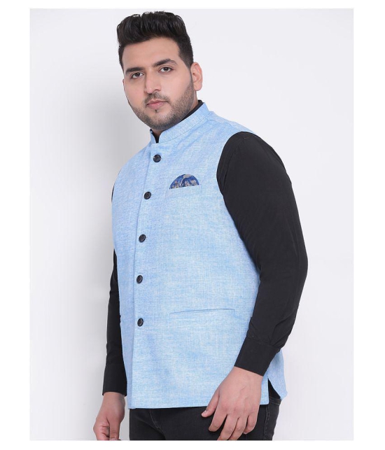 Hangup Blue Linen Nehru Jacket - None