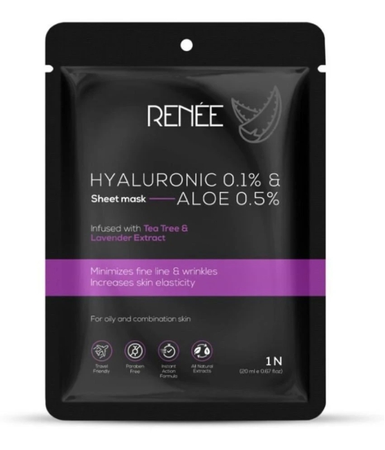 RENEE Hyaluronic Acid & Aloe Sheet Mask, Hydrates & Plumps-Up, Soothes & Calms the Skin, (Pack of 1)