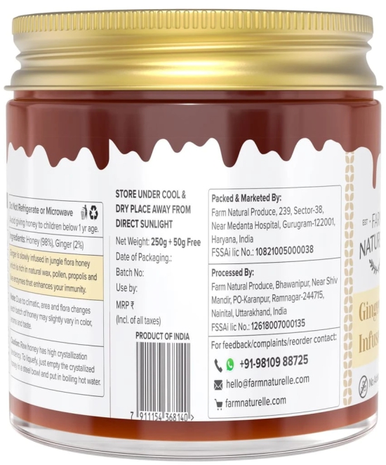 Farm Naturelle-Real Ginger Infused Forest Honey (300 GMS) and Vana Tulsi Forest Honey (55 GMS) Combo-Immense Medicinal Value