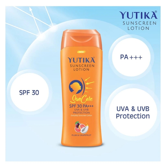 Yuthika Sunscreen Lotion SPF 30 PA+++ with UVA & UVB Protection, Sun Cream for All Skin Types - 100ml