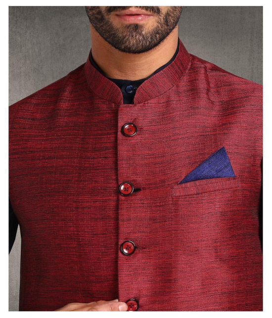 Hangup Maroon Cotton Blend Nehru Jacket Single Pack - None