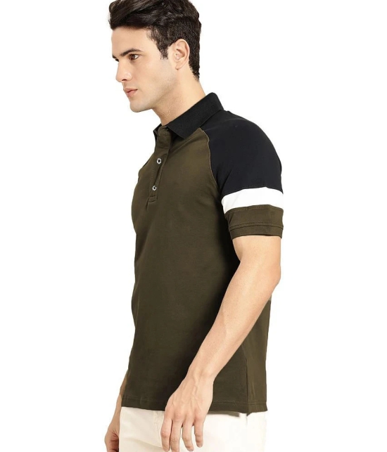 Leotude Cotton Blend Regular Fit Colorblock Half Sleeves Mens T-Shirt - Olive ( Pack of 1 ) - None