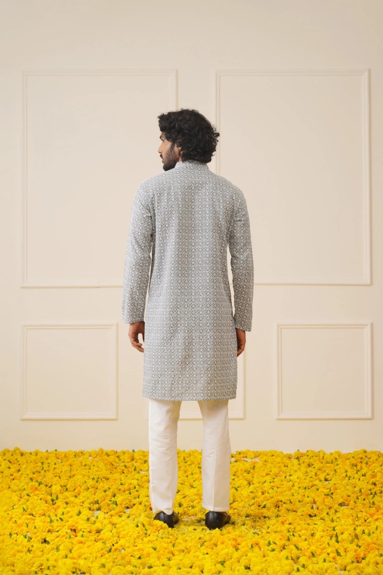 Jompers Mens Embroiderd Kurta only-S / Grey