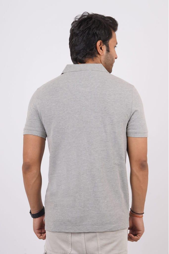 Men's Grey Melange Embroidery Polo T-Shirt