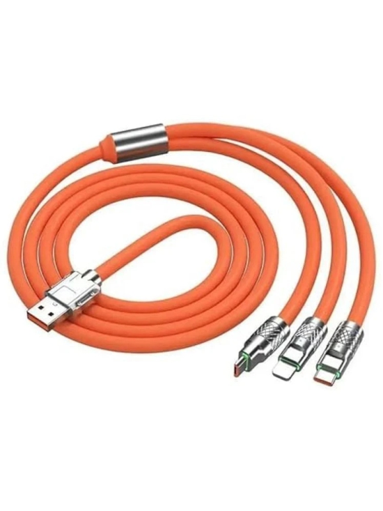 Digimate 3 In 1 Charging Cable Nylon Braided Multiple Usb Fast Charging Cable, Compatible For All Devices(Orange) - Orange