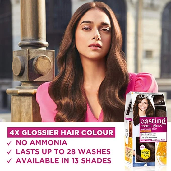 LOral Paris Semi-Permanent Hair Colour Ammonia-Free Formula  Honey-Infused Conditioner Glossy Finish Casting Crme Gloss Darkest Brown 300