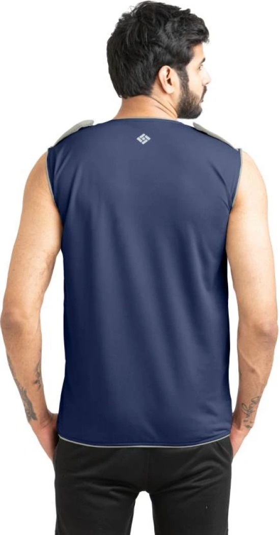 Men Solid Round Neck Polyester Dark Blue T-Shirt