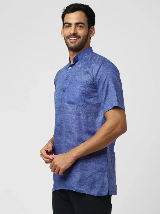 DESHBANDHU DBK - Blue Linen Mens Regular Kurta ( Pack of 1 ) - None